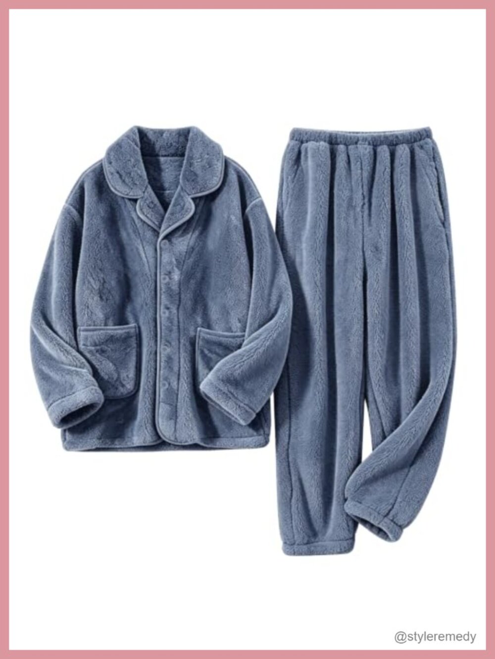 Men's Fluffy Fleece Pajama Set 2-Piece Winter Warm Sleepwear